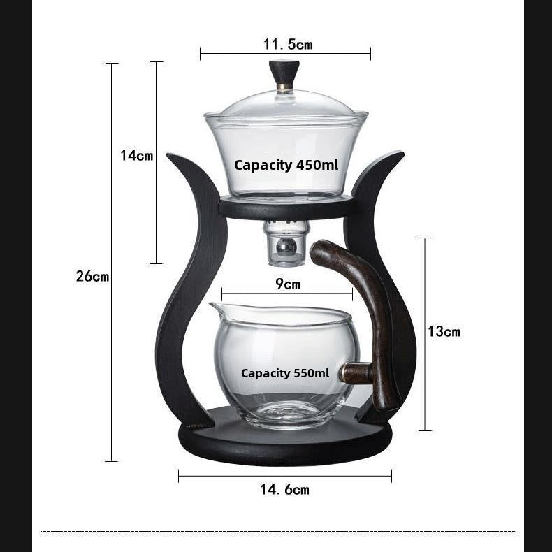 Lazy Kungfu Drip TeaPot, Heat Resistant Tea Set, Semi-Automatic Glass Teapot Suit for Magnetic Water Flow Wooden Glass Teapot Set