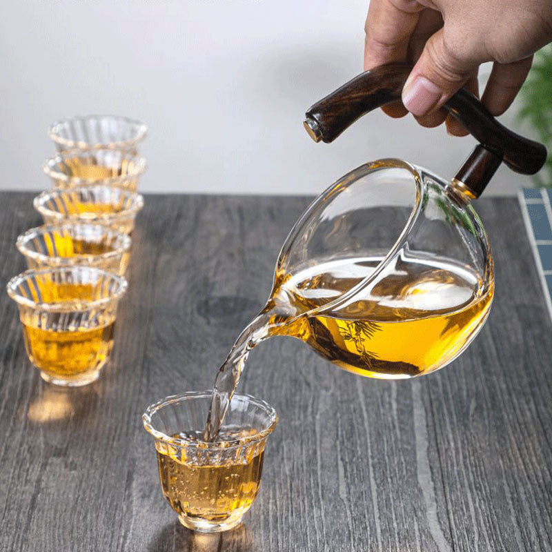 Lazy Kungfu Drip TeaPot, Heat Resistant Tea Set, Semi-Automatic Glass Teapot Suit for Magnetic Water Flow Wooden Glass Teapot Set