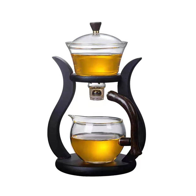 Lazy Kungfu Drip TeaPot, Heat Resistant Tea Set, Semi-Automatic Glass Teapot Suit for Magnetic Water Flow Wooden Glass Teapot Set